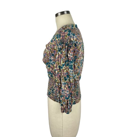 MAEVE Anthropologie Colorful Odette Smocked Blouse Women's Size XS Floral Color - Picture 2 of 7